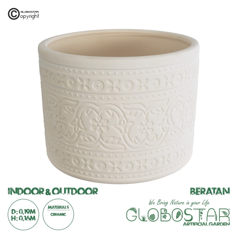 GloboStar® Artificial Garden BERATAN 20514 Διακοσμητικό Κεραμικό Κασπώ Γλάστρα - Flower Pot Λευκό Φ19 x Υ16cm