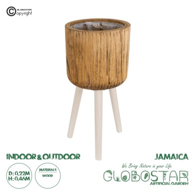 GloboStar® Artificial Garden JAMAICA 20554 Διακοσμητικό Ξύλινο Κασπώ Γλάστρα - Flower Pot Καφέ Φ22 x Υ46cm
