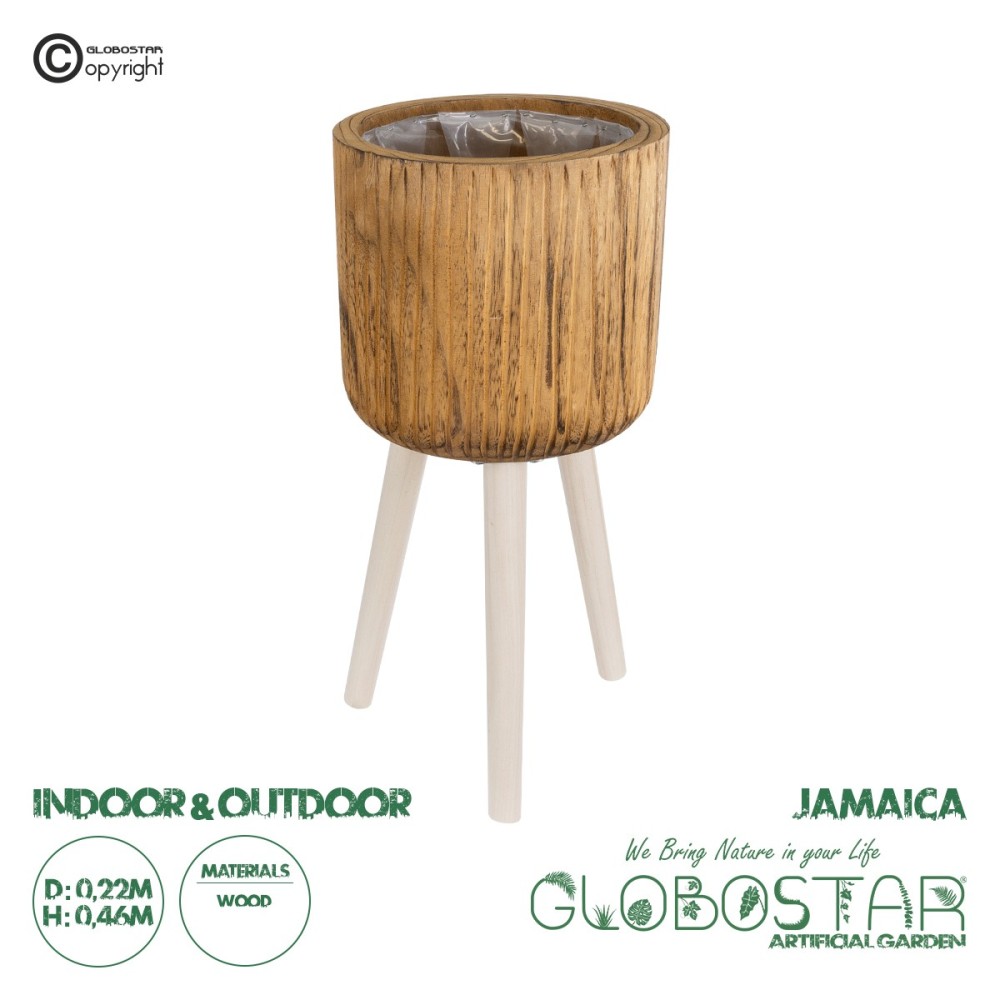 GloboStar® Artificial Garden JAMAICA 20554 Διακοσμητικό Ξύλινο Κασπώ Γλάστρα - Flower Pot Καφέ Φ22 x Υ46cm
