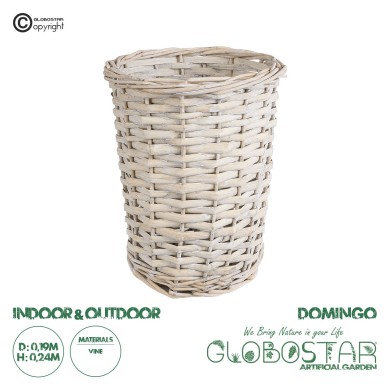GloboStar® Artificial Garden DOMINGO 20592 Διακοσμητικό Πλεκτό Καλάθι - Κασπώ Γλάστρα - Flower Pot Λευκό με Μπεζ Φ19 x Υ24cm