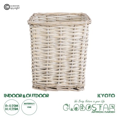 GloboStar® Artificial Garden KYOTO 20590 Διακοσμητικό Πλεκτό Καλάθι - Κασπώ Γλάστρα - Flower Pot Λευκό με Μπεζ Φ22 x Υ25cm