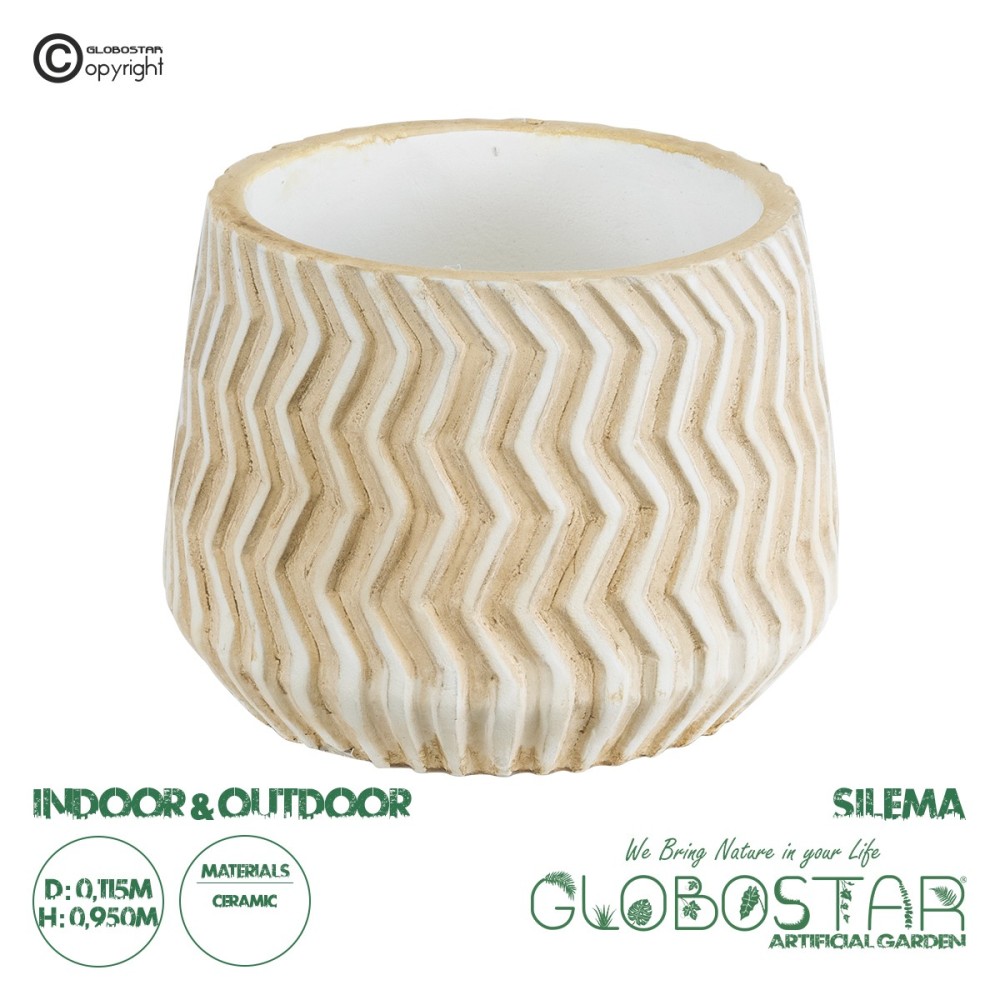 GloboStar® Artificial Garden SILEMA 20540 Διακοσμητικό Κεραμικό Κασπώ Γλάστρα - Flower Pot Λευκό με Μπεζ Φ11.5 x Υ9.5cm