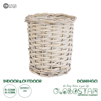 GloboStar® Artificial Garden DOMINGO 20591 Διακοσμητικό Πλεκτό Καλάθι - Κασπώ Γλάστρα - Flower Pot Λευκό με Μπεζ Φ16 x Υ18cm