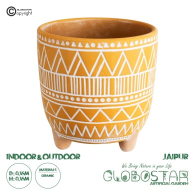 GloboStar® Artificial Garden JAIPUR 20506 Διακοσμητικό Κεραμικό Κασπώ Γλάστρα - Flower Pot Πορτοκαλί με Λευκό Φ16 x Υ16cm