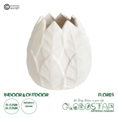 GloboStar® Artificial Garden FLORES 20511 Διακοσμητικό Κεραμικό Κασπώ Γλάστρα - Flower Pot Λευκό Φ15 x Υ16cm