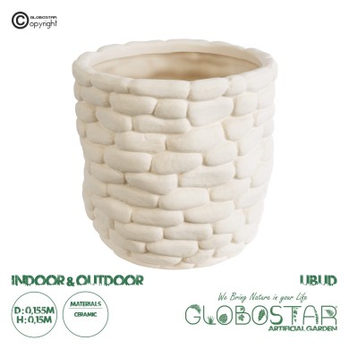 GloboStar® Artificial Garden UBUD 20512 Διακοσμητικό Κεραμικό Κασπώ Γλάστρα - Flower Pot Λευκό Φ15.5 x Υ15cm