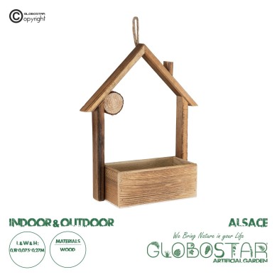 GloboStar® Artificial Garden ALSACE 20552 Κρεμαστό Διακοσμητικό Ξύλινο Κασπώ Γλάστρα - Flower Pot Καφέ Μ18 x Π7.5 x Υ27cm