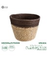 GloboStar® Artificial Garden LEFKADA 20574 Διακοσμητικό Πλεκτό Κασπώ Γλάστρα - Flower Pot Μπεζ με Καφέ Φ18 x Υ15cm