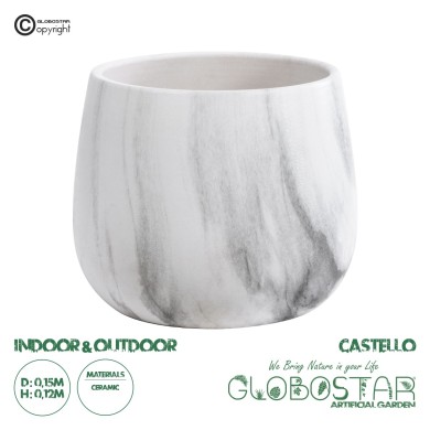 GloboStar® Artificial Garden CASTELLO 20549 Διακοσμητικό Κεραμικό Κασπώ Γλάστρα - Flower Pot Λευκό με Μαύρες Λεπτομέρειες Φ15 x Υ12cm