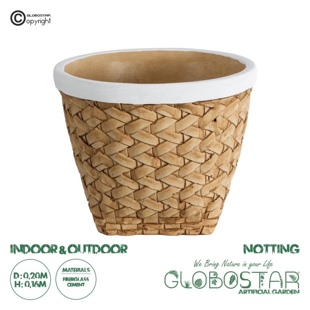GloboStar® Artificial Garden NOTTING 20803 Διακοσμητικό Πολυεστερικό Τσιμεντένιο Κασπώ Γλάστρα - Flower Pot Μπεζ με Λευκό Φ20 x Υ16cm