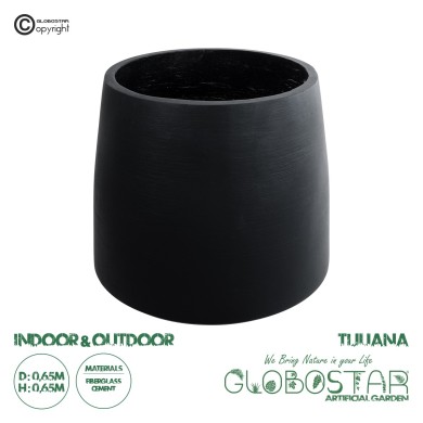 GloboStar® Artificial Garden TIJUANA 20703 Διακοσμητικό Πολυεστερικό Τσιμεντένιο Κασπώ Γλάστρα - Flower Pot Μαύρο Φ65 x Υ65cm