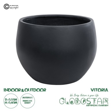 GloboStar® Artificial Garden VITORIA 20701 Διακοσμητικό Πολυεστερικό Τσιμεντένιο Κασπώ Γλάστρα - Flower Pot Μαύρο Φ55 x Υ40cm