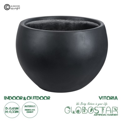 GloboStar® Artificial Garden VITORIA 20700 Διακοσμητικό Πολυεστερικό Τσιμεντένιο Κασπώ Γλάστρα - Flower Pot Μαύρο Φ45 x Υ33cm