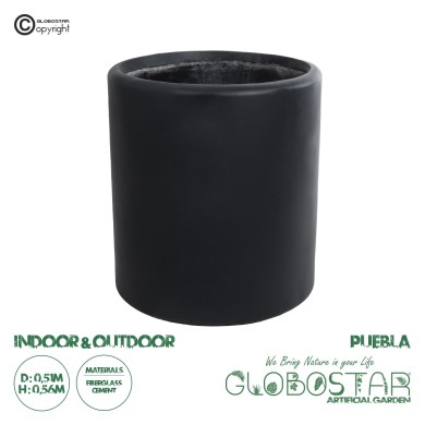 GloboStar® Artificial Garden PUEBLA 20699 Διακοσμητικό Πολυεστερικό Τσιμεντένιο Κασπώ Γλάστρα - Flower Pot Μαύρο Φ51 x Υ56cm