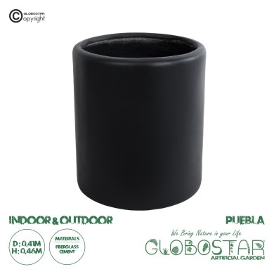 GloboStar® Artificial Garden PUEBLA 20698 Διακοσμητικό Πολυεστερικό Τσιμεντένιο Κασπώ Γλάστρα - Flower Pot Μαύρο Φ41 x Υ46cm