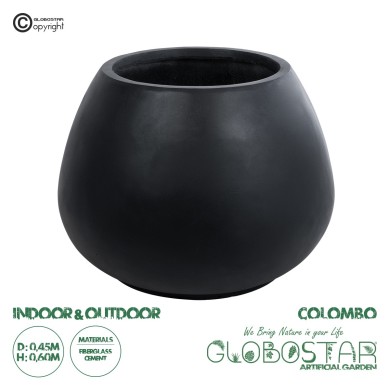 GloboStar® Artificial Garden COLOMBO 20695 Διακοσμητικό Πολυεστερικό Τσιμεντένιο Κασπώ Γλάστρα - Flower Pot Μαύρο Φ60 x Υ45cm