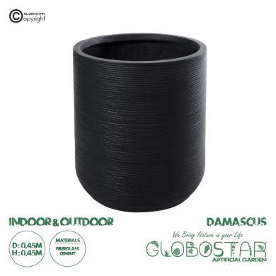 GloboStar® Artificial Garden DAMASCUS 20694 Διακοσμητικό Πολυεστερικό Τσιμεντένιο Κασπώ Γλάστρα - Flower Pot Μαύρο Φ45 x Υ45cm