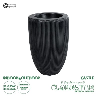 GloboStar® Artificial Garden CASTLE 20793 Διακοσμητικό Πολυεστερικό Τσιμεντένιο Κασπώ Γλάστρα - Flower Pot Μαύρο Φ35 x Υ54cm