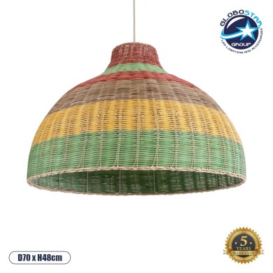 GLOBOSTAR® CABALLEROS 02054 Boho Κρεμαστό Φωτιστικό Οροφής με Ντουί 1 x E27 AC 220-240V IP20 - Πολύχρωμο - Μ70 x Π70 x Υ48cm