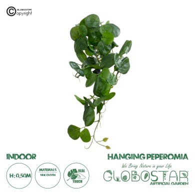 GloboStar® Artificial Garden HANGING PEPEROMIA 20599 Τεχνητό Διακοσμητικό Κρεμαστό Φυτό Πεπερόμια Μ30 x Π31 x Υ50cm