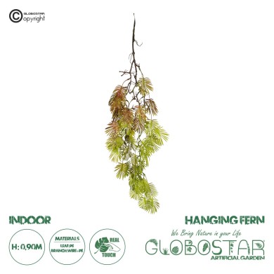 GloboStar® Artificial Garden HANGING FERN 20615 Τεχνητό Διακοσμητικό Κρεμαστό Φυτό Φτέρη Μ30 x Π10 x Υ90cm