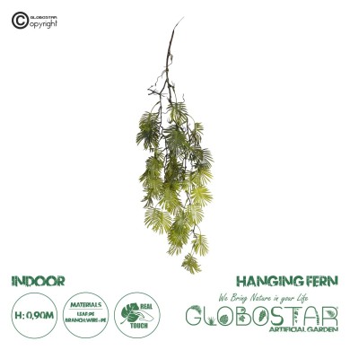GloboStar® Artificial Garden HANGING FERN 20614 Τεχνητό Διακοσμητικό Κρεμαστό Φυτό Φτέρη Μ30 x Π10 x Υ90cm