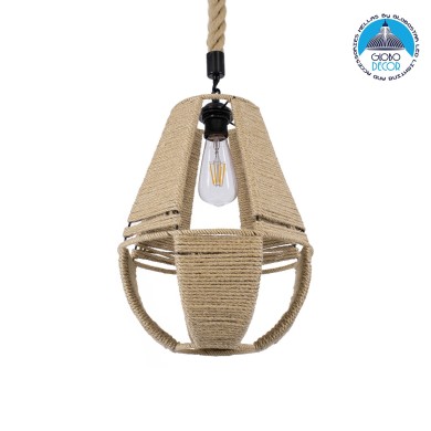 GLOBOSTAR® POLIA 01608 Boho Κρεμαστό Φωτιστικό Οροφής με Ντουί 1 x E27 AC 220-240V IP20 - Μπεζ - Μ30 x Π30 x Y42cm