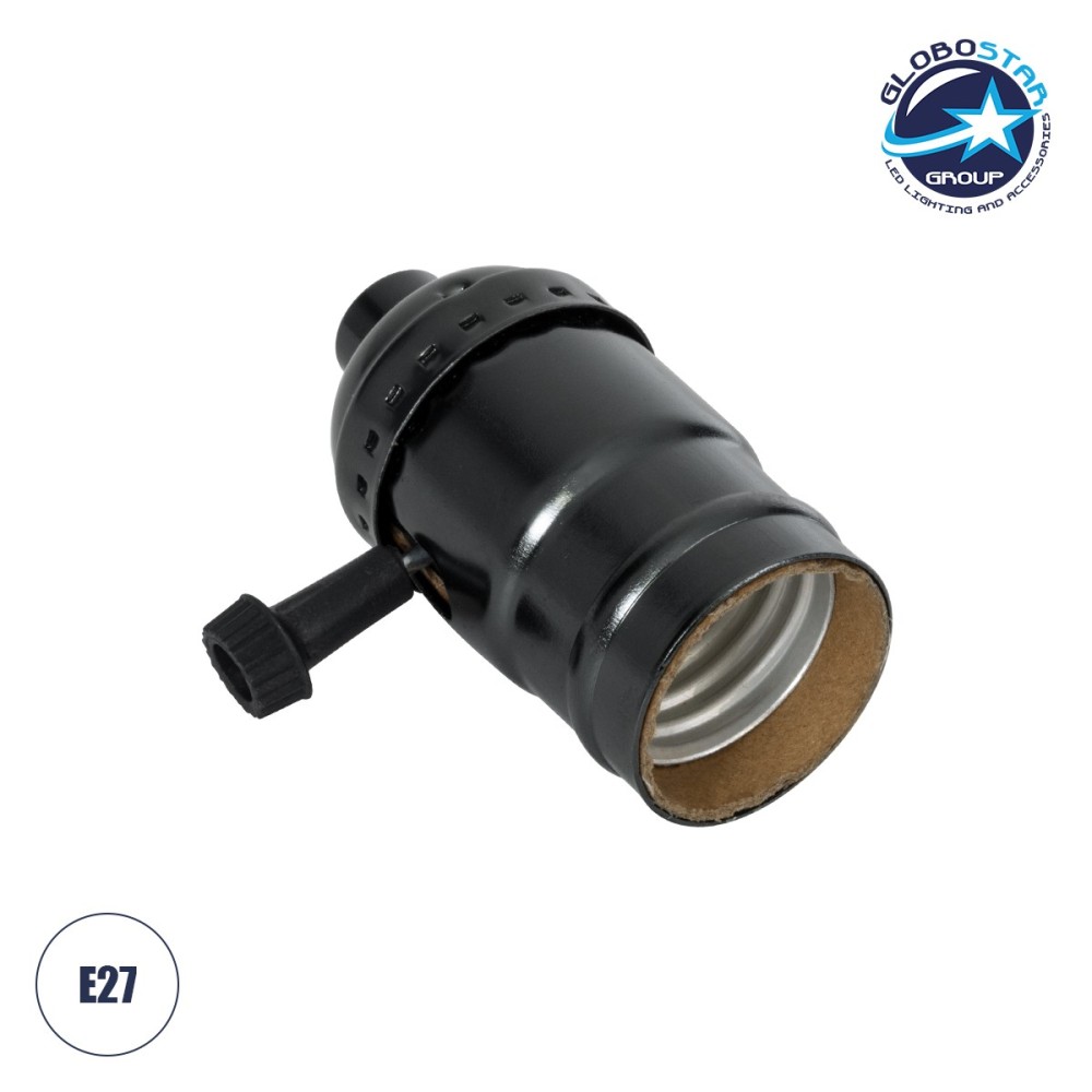 GloboStar® 78967 Ντουί Vintage Industrial Retro E27 με Διακόπτη ON-OFF - Μαύρο - Μ5.5 x Π3.6 x Υ7cm