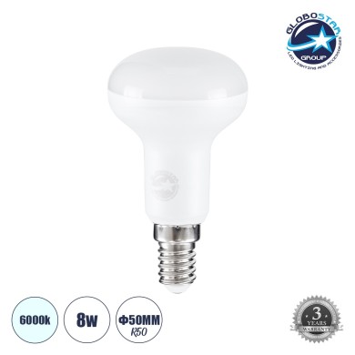 GloboStar® SPOTBULB 60075 Λάμπα E14 R50 LED 8W 800lm 120° AC 220-240V IP20 Ψυχρό Λευκό 6000K - Lumileds SMD Chip - Λευκό Γαλακτερό - Μ5 x Π5 x Υ8.9cm - 3 Χρόνια Εγγύηση