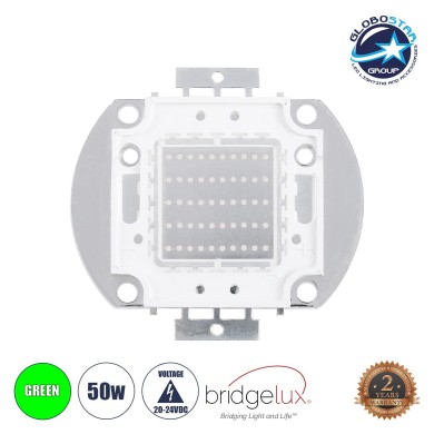 GloboStar® 73771 Υψηλής Ισχύος LED COB BRIDGELUX 50W 2500lm DC 20-24V - Μ5.6 x Π5.2 x Υ0.6cm - Πράσινο - 2 Χρόνια Εγγύηση