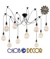 GLOBOSTAR® WIRED 01173 Vintage Κρεμαστό Φωτιστικό Οροφής με Ντουί 10 x E27 AC 220-240V IP20 - Μαύρο - Μ200 x Π200 x Υ100cm