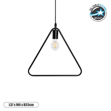 GLOBOSTAR® DELTA 01580 Μοντέρνο Κρεμαστό Φωτιστικό Οροφής με Ντουί 1 x E27 AC 220-240V IP20 - Μαύρο - Μ37 x Π4 x Υ33cm