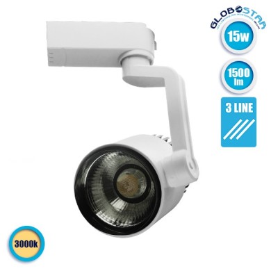 GloboStar S-40043 Διφασικό Bridgelux COB LED Φωτιστικό Σποτ Ράγας 15W 230V 1500lm 24° Θερμό Λευκό 3000k