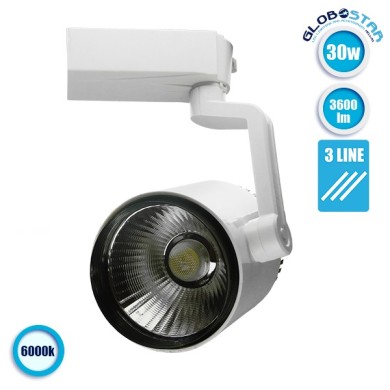 GloboStar S-40044 Διφασικό Bridgelux COB LED Φωτιστικό Σποτ Ράγας 30W 230V 3600lm 24° Ψυχρό Λευκό 6000k