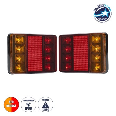 GLOBOSTAR® TAILIGHT 79931 Πίσω Φανάρι Οχημάτων LED 9W 450lm 140° DC 12V Αδιάβροχο IP65 Πορτοκαλί & Κόκκινο & Ψυχρό Λευκό 6000K - Μ12 x Π9.5 x Υ2cm - Πακέτο 2 Τεμαχίων - 1 Χρόνο Εγγύηση