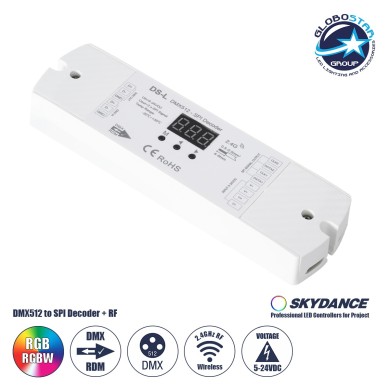 GloboStar® 73142 DS-L SKYDANCE DC RF 2.4Ghz DMX512 to SPI Decoder DC 5-24V - IP20  Μ17 x Π5 x Υ2.5cm - 5 Χρόνια Εγγύηση