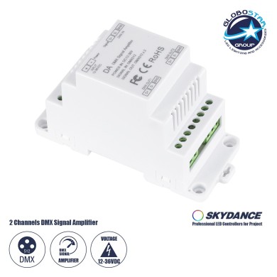 GloboStar® 73137 DA SKYDANCE DC DMX512 Signal Amplifier Din Rail Ράγας 2 Καναλιών DC 12-48V - IP20  Μ11.5 x Π5 x Υ6.5cm - 5 Χρόνια Εγγύηση