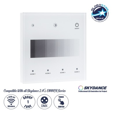 GloboStar® 73150 T11-S SKYDANCE Ασύρματο DMX512 Επιτοίχιο Χειριστήριο RF 2.4Ghz 1 Group για όλα τα SKYDANCE DMX512 Controller AC 100-240V Max 0.1A - IP20 Μ8.5 x Μ8.5 x Π8.5 x Υ3.5cm - 5 Χρόνια Εγγύηση
