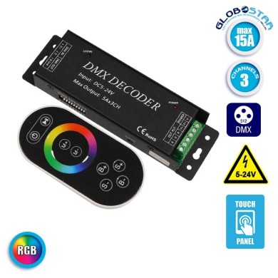 Ασύρματος LED RGB Controller DMX512 με Χειριστήριο Αφής 2.4G RF 5V (75w) - 12V (180w) - 24V (360w) DC GloboStar 15144
