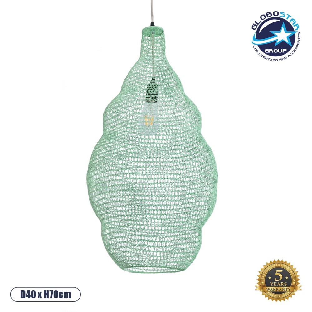 GLOBOSTAR® KENTUCKY 01897 Vintage Κρεμαστό Φωτιστικό Οροφής με Ντουί 1 x E27 AC 220-240V IP20 - Τιρκουάζ - Μ40 x Π40 x Υ70cm