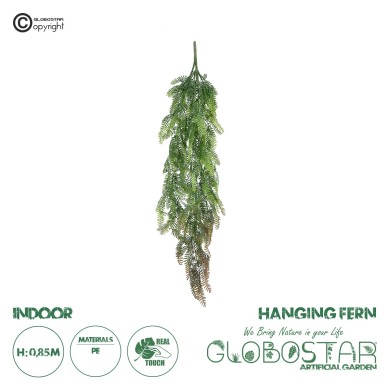 GloboStar® Artificial Garden HANGING FERN 20842 Τεχνητό Διακοσμητικό Κρεμαστό Φυτό Φτέρη Μ25 x Π12 x Υ85cm