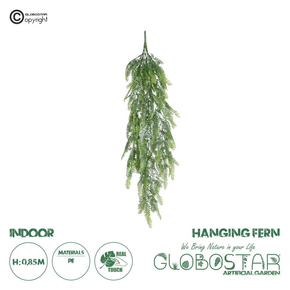 GloboStar® Artificial Garden HANGING FERN 20841 Τεχνητό Διακοσμητικό Κρεμαστό Φυτό Φτέρη Μ25 x Π12 x Υ85cm