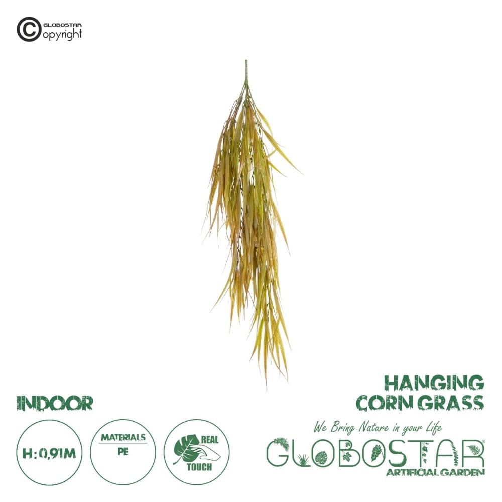 GloboStar® Artificial Garden HANGING CORN GRASS 20824 Τεχνητό Διακοσμητικό Κρεμαστό κλαδί Καλαμπόκι Μ23 x Π10 x Υ91cm