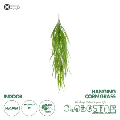 GloboStar® Artificial Garden HANGING CORN GRASS  20825 Τεχνητό Διακοσμητικό Κρεμαστό κλαδί Καλαμπόκι Μ23 x Π10 x Υ91cm