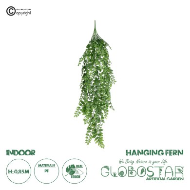 GloboStar® Artificial Garden HANGING FERN BRANCH  20829 Τεχνητό Διακοσμητικό Κρεμαστό κλαδί Φτέρης Μ30 x Π10 x Υ85cm