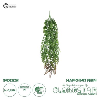GloboStar® Artificial Garden HANGING FERN BRANCH  20830 Τεχνητό Διακοσμητικό Κρεμαστό κλαδί Φτέρης Μ30 x Π10 x Υ85cm