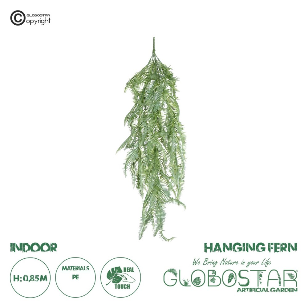 GloboStar® Artificial Garden HANGING FERN BRANCH  20835 Τεχνητό Διακοσμητικό Κρεμαστό κλαδί Φτέρης Μ30 x Π8 x Υ87cm