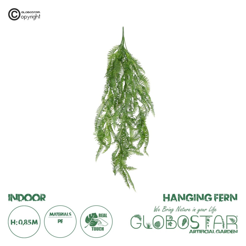GloboStar® Artificial Garden HANGING FERN BRANCH  20833 Τεχνητό Διακοσμητικό Κρεμαστό κλαδί Φτέρης Μ30 x Π8 x Υ87cm