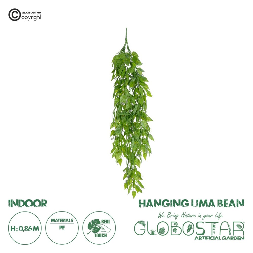 GloboStar® Artificial Garden HANGING LIMA BEAN 20845 Τεχνητό Διακοσμητικό Κρεμαστό Φυτό Φασόλι Λίμα Μ29 x Π10 x Υ86cm