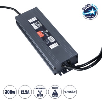 GLOBOSTAR® LUMISPLASH 60966 Τροφοδοτικό-Μετασχηματιστής Class II SELV 300W 12.5A DC 24V Αδιάβροχο IP68 - AC 220-240V σε DC 24V - M23.5 x W7.5 x H3.6cm - 3 Χρόνια Εγγύηση